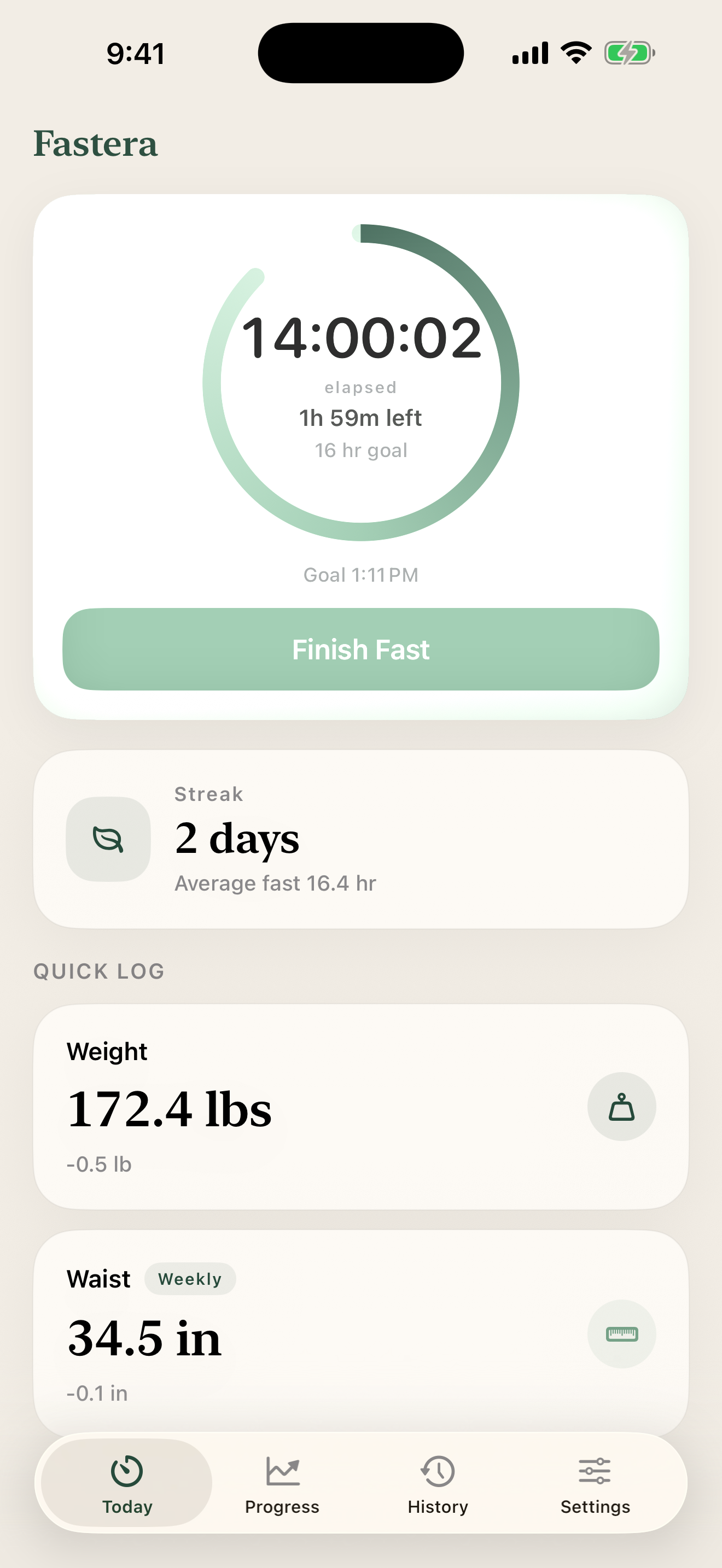 Fastera Today screen on iPhone