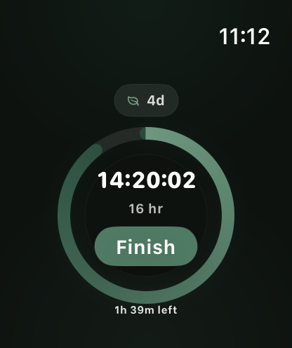 Fastera active fasting screen on Apple Watch